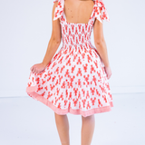 Joy Bow Mini Dress - Lobsters Peach