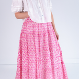 Lucy Smocked Maxi Skirt - Bulb Trellis Hot Pink