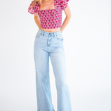 Tina Smocked Crop Top - Magenta Gold Rose