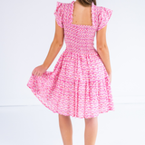 Lil Smocked Mini Dress - Bulb Trellis Hot Pink