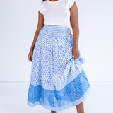 Britt Smocked Maxi Skirt - Tile Mini Clove Mix Blue