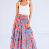 Lucy Smocked Midi Skirt - Shells Peach Navy