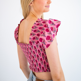 Tina Smocked Crop Top - Magenta Gold Rose