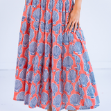 Lucy Smocked Midi Skirt - Shells Peach Navy