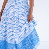 Britt Smocked Maxi Skirt - Tile Mini Clove Mix Blue