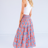 Lucy Smocked Midi Skirt - Shells Peach Navy
