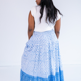 Britt Smocked Maxi Skirt - Tile Mini Clove Mix Blue