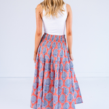 Lucy Smocked Midi Skirt - Shells Peach Navy
