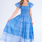 Lil Smocked Maxi Dress - Tile Mini Clove Mix Blue