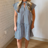 Alisha Ruffle Neck Mini Dress - Navy