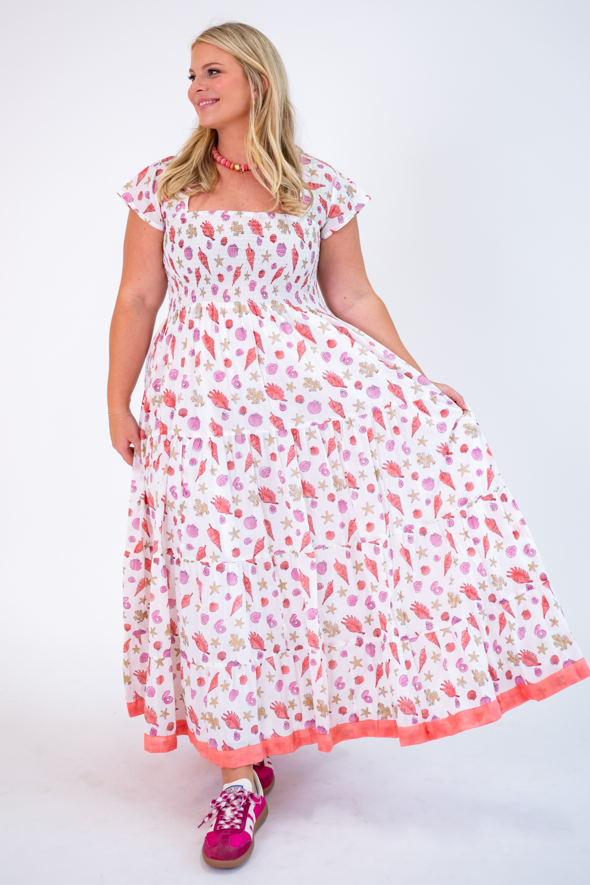 Lil Smocked Maxi Dress - Seashells Coral