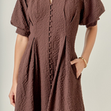 Georgia Textured Midi Dress - Brown
