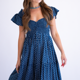 Abby Fall Sweetheart Maxi Dress  - Mini Dot Navy