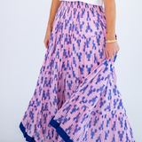 Britt Smocked Maxi Skirt - Cornflower Lobsters/Pink Stripe