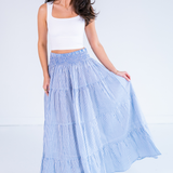 Lucy Smocked Maxi Skirt - Mini Stripe Cornflower