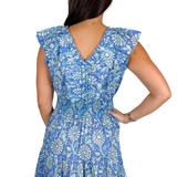 Claire Ruffle Mini Dress - Peri Teal Daisy