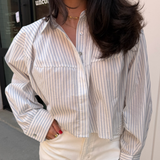Sabrina Button Down Crop Top - White Stripe