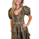 Delia Floral Printed Mini Dress - Camel