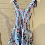 WeeLil Joy Bow Dress - Pinstripe Floral Blue