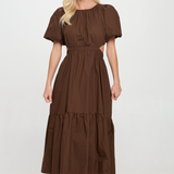 Poppy Poplin Cutout Maxi Dress - Brown