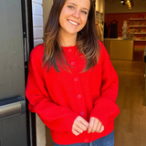 Mary Knit Button Up Cardigan Sweater - Red