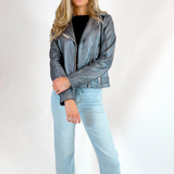 Sofia Metallic Leather Jacket - Gunmetal