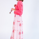 Jane Tiered Maxi Skirt - Palm Stripe Coral