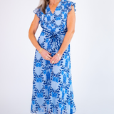 Caroline Belted Midi Dress - Blue Blossom