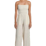 Harriet Strapless Smocked Jumpsuit - Beige