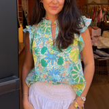 Mandi Flutter Sleeve Top - Lime Multi