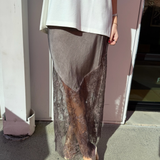 Claire Skirt Skirt with Lace Trim - Chocolate