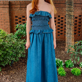 Demi Ruffled Midi Dress - Denim