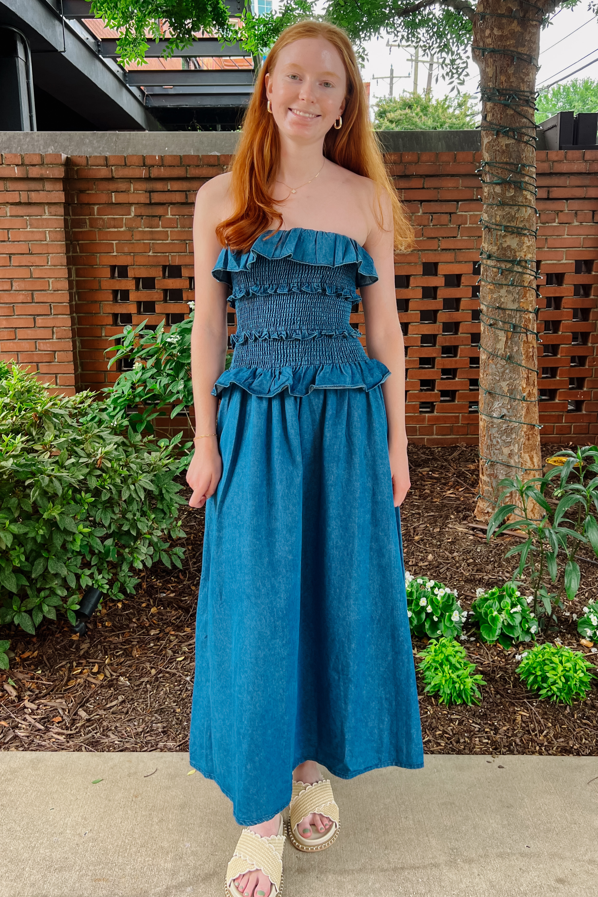 Demi Ruffled Midi Dress - Denim