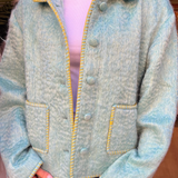 Birdie Contrast Embroidery Wool Jacket - Winter Green