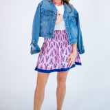 Sandy Smocked Mini Skirt - Cornflower Lobsters/Pink Stripe