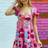 Layla Babydoll Mini Dress - Pink Multi