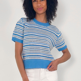 Jess Stripe Short Sleeve Sweater - Blue/Ivory