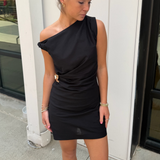 Monisha Asymmetrical Mini Dress - Black
