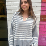 Rory Stripe Collared Sweater - Light Grey