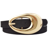 Suede Belt with Gold Tear Drop Buckle - Black