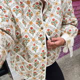 Trellis Floral Quilted Jacket - Ivory/Orange