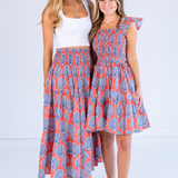 Lucy Smocked Midi Skirt - Shells Peach Navy