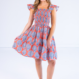 Erin Tie Back Mini Dress - Shells Peach Navy