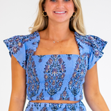 Tina Smocked Crop Top - Peri Purple Floral