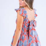 Erin Tie Back Mini Dress - Shells Peach Navy