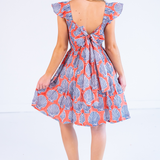 Erin Tie Back Mini Dress - Shells Peach Navy