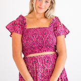 Tina Smocked Crop Top - Magenta Blossom