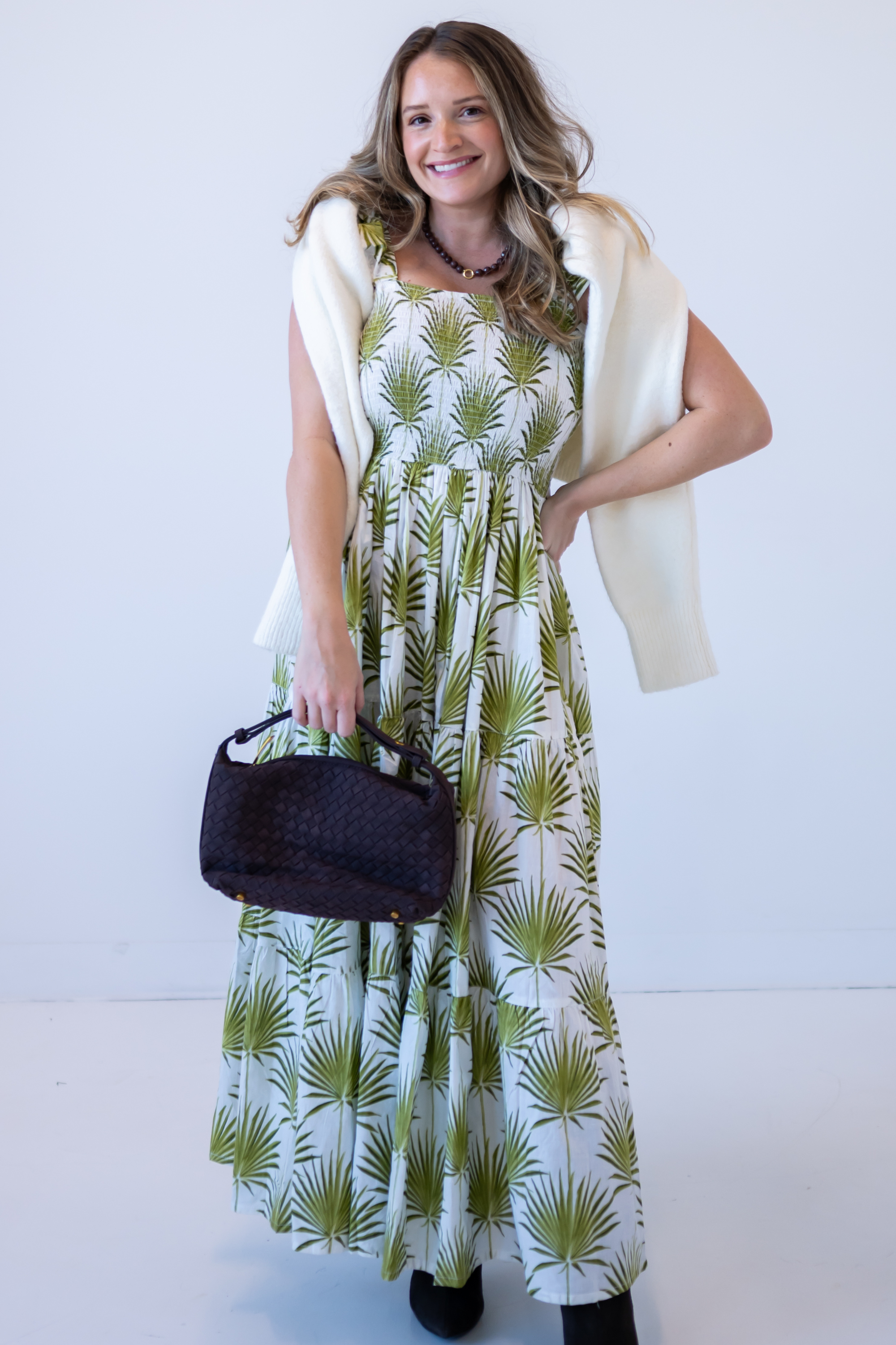 Erin Tie Back Maxi Dress - Palms Green