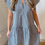 Alisha Ruffle Neck Mini Dress - Navy