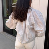 Sabrina Button Down Crop Top - White Stripe